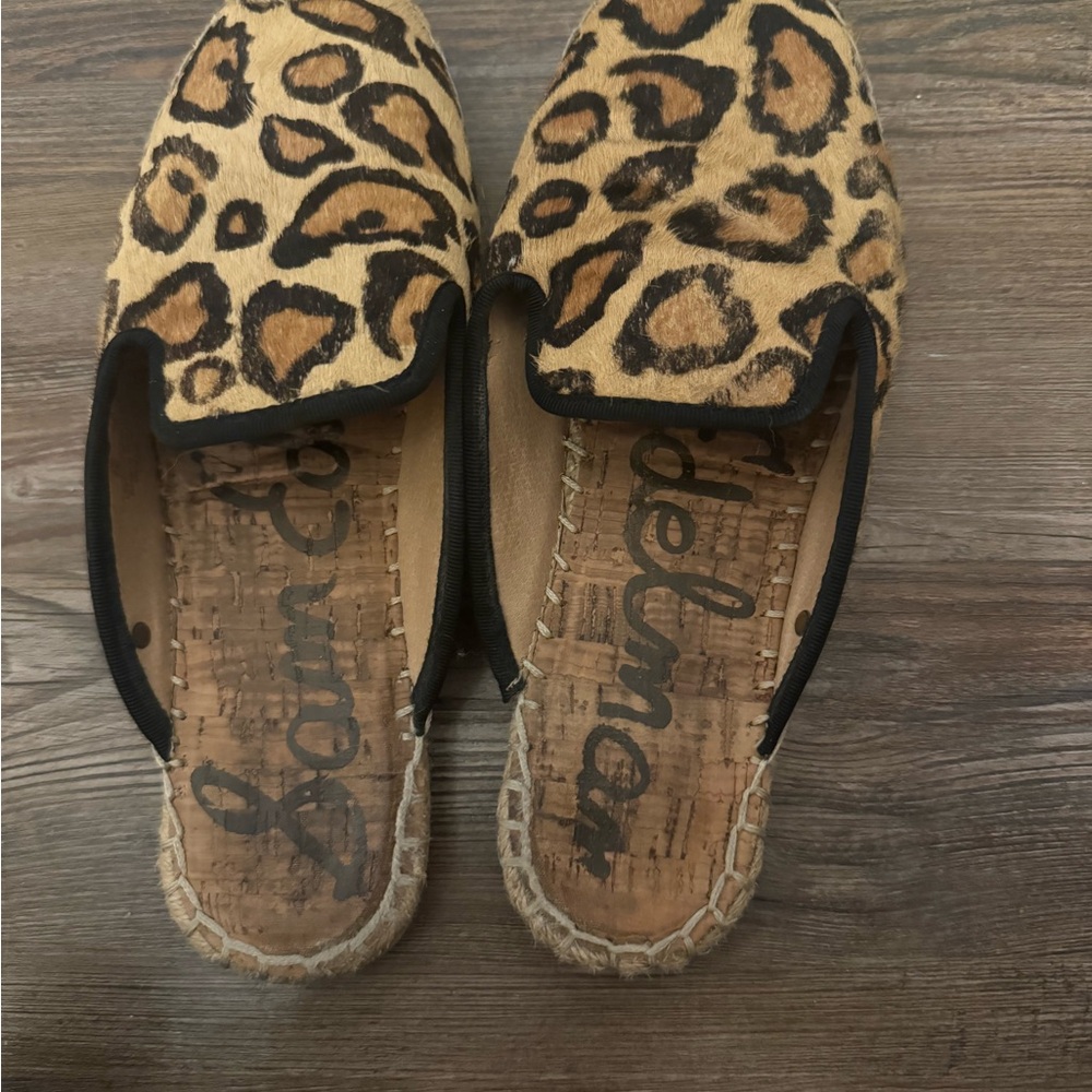 Sam Edelman Tan and Black Leopard Mules